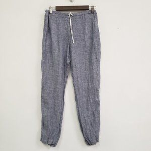 Cp Shades Womens 100% Linen Pants Size M Blue Drawstrings Mid Rise Straight Leg